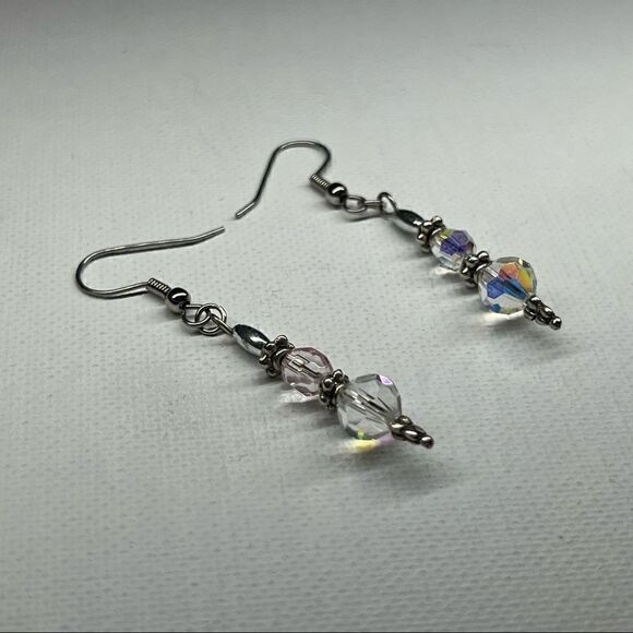 Earrings – Vintage Silver-Tone Aurora Borealis Crystal Dangles - Picture 6 of 10